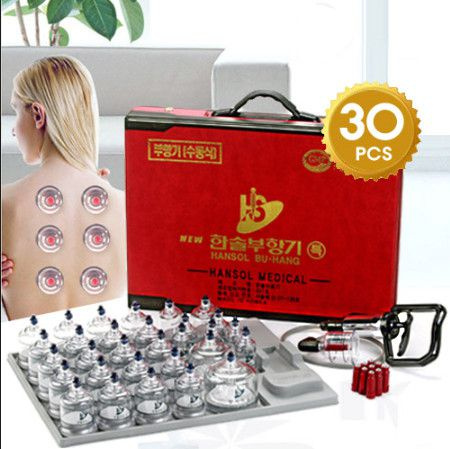 Cupping Set for alternative health and acupuncture. Plastic Cupping Set By Hansol, Cupping therapy  set with 30 Pieces by Hansol.